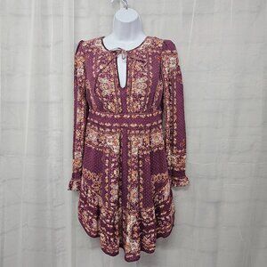 Free People Plum Orange Floral Paisley Mini Dress Boho Hippie XS